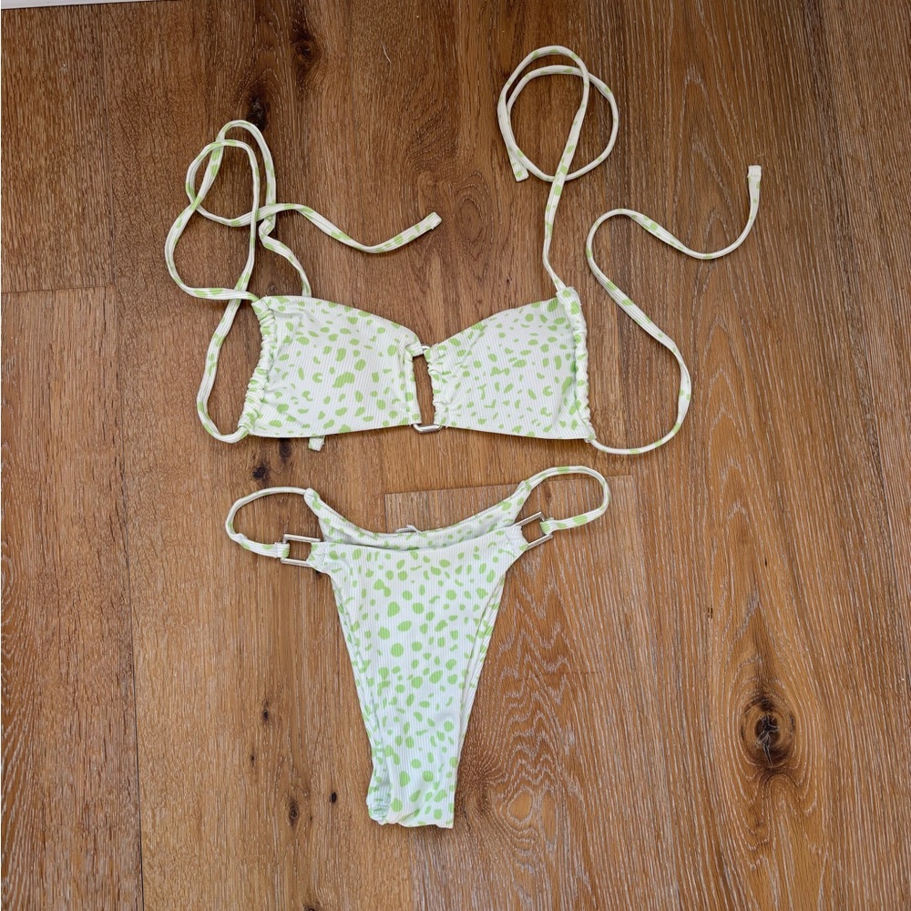 Zaful Green and White Bikini Set